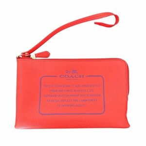 Coach coated canvas pouch wallet bag coral orange red logo travel causal work